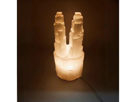 Selenite Cathedral Lamp Double Tower without Base