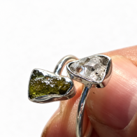 925 Silver Adjustable Ring – Moldavite and Herkimer