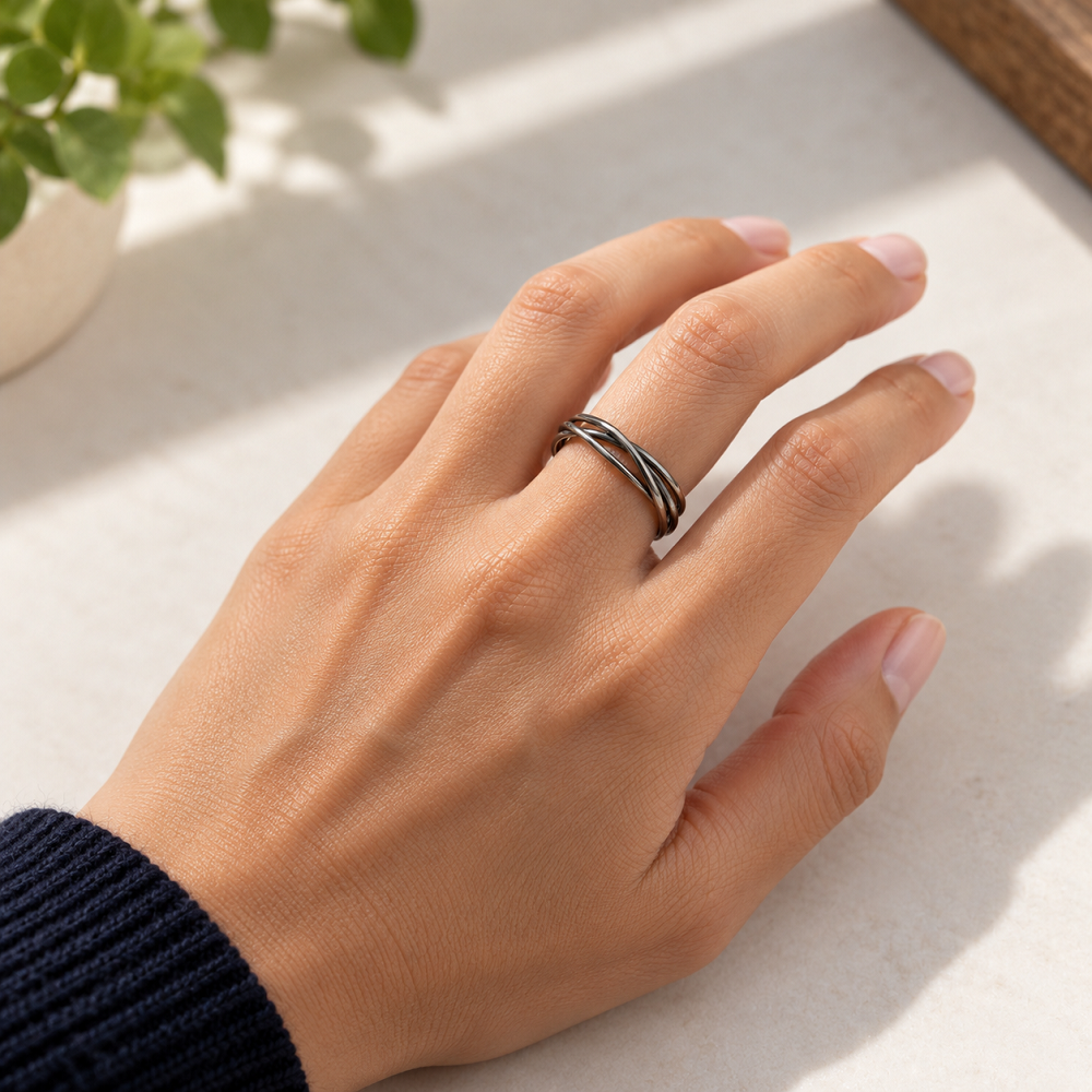 925 Sterling Silver Interlocking-Ring Anti-Stress Ring